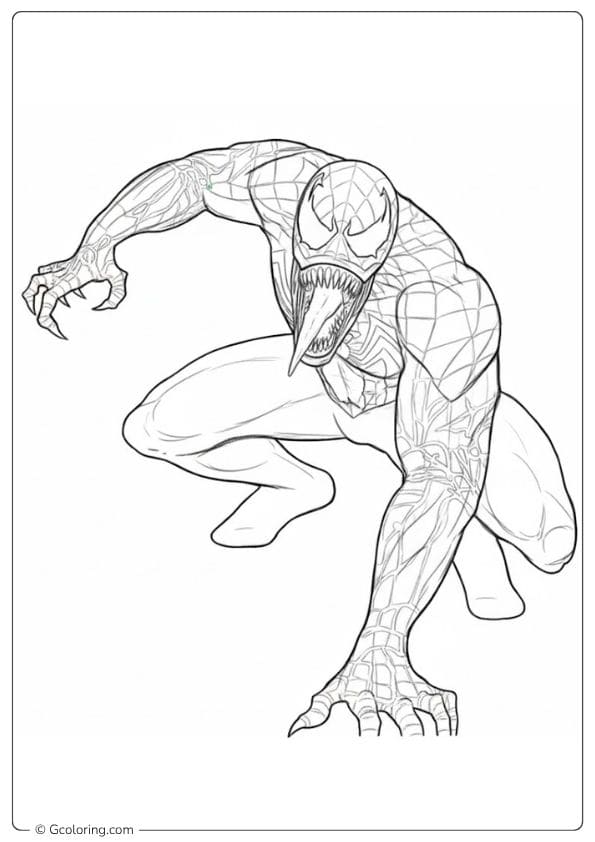 Action Pose Spiderman and Venom Coloring Pages Outline