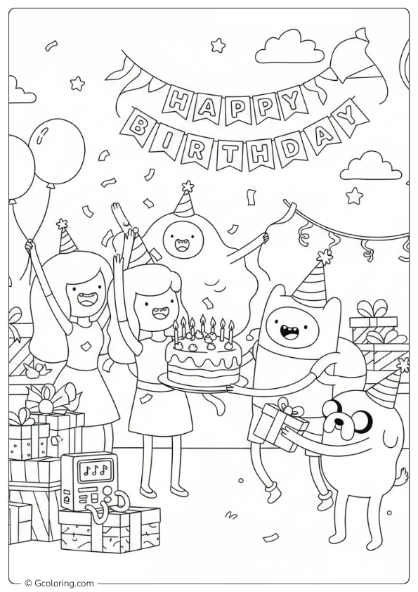 Adventure Time characters celebrating a birthday