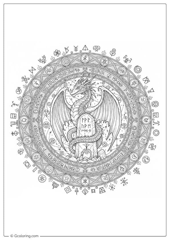 Ancient Rune Dragon – dragon coloring pages for adults