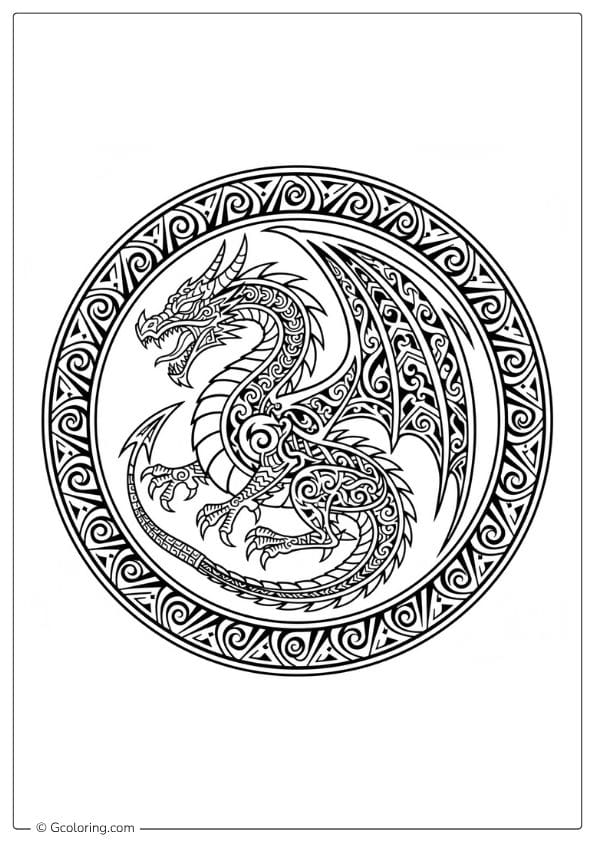Ancient Tribal Dragon – dragon coloring pages for adults