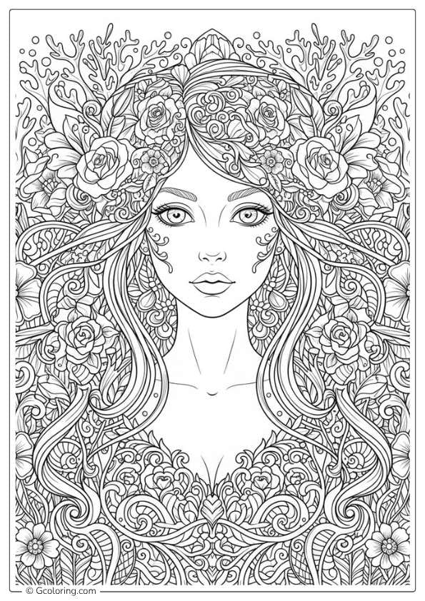 Artistic Adult Mermaid Coloring Pages