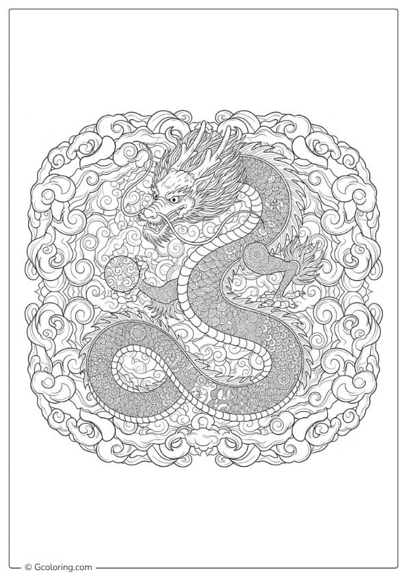 Asian Serpent Dragon – dragon coloring pages for adults