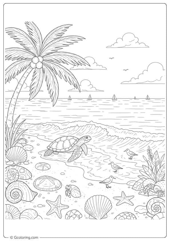 Beach nature coloring pages