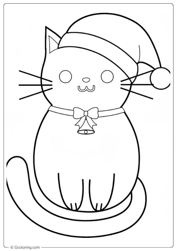 Bell Collar Christmas Cat Coloring Page