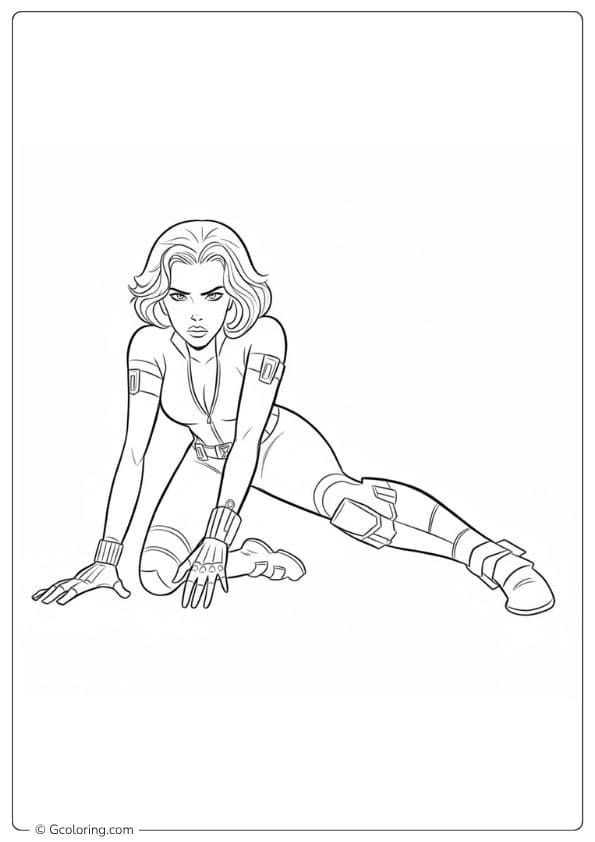 Black Widow Crouching Coloring Pages Outline