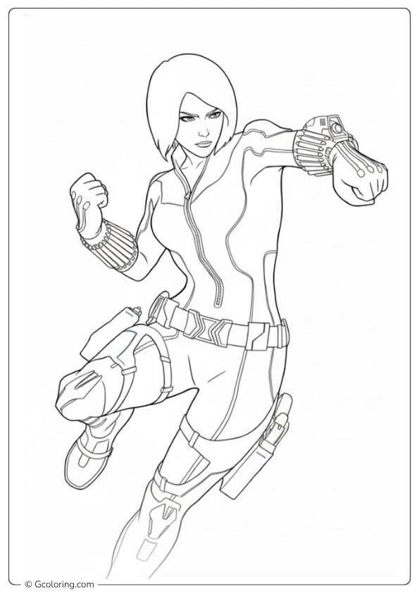 Black Widow Dynamic Pose Outline Coloring Pages