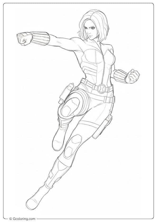 Black Widow Mid Air Action Coloring Pages