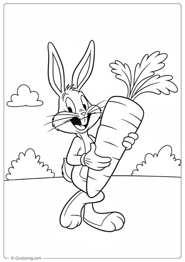 Bugs Bunny holding a giant carrot Looney Tunes Coloring Pages