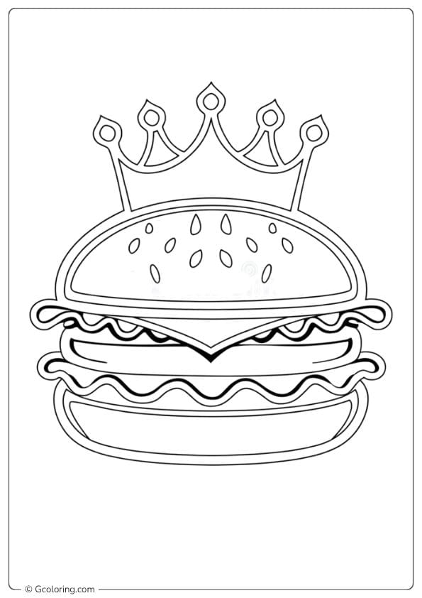 Burger with Crown Outline burger coloring pages