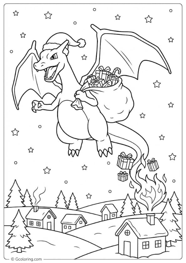 Charizard’s Christmas Flight Coloring Pages