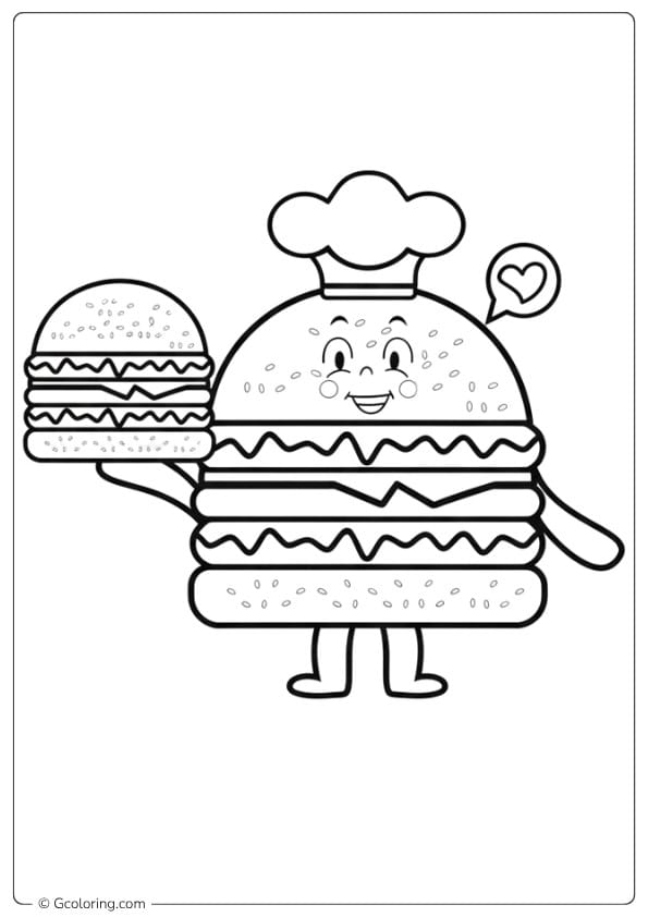 Chef Burger Serving Mini Burger Outline burger coloring pages