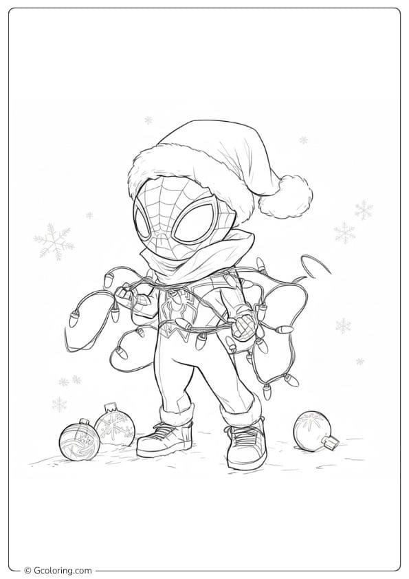 Chibi Miles Morales Spiderman Christmas Outline