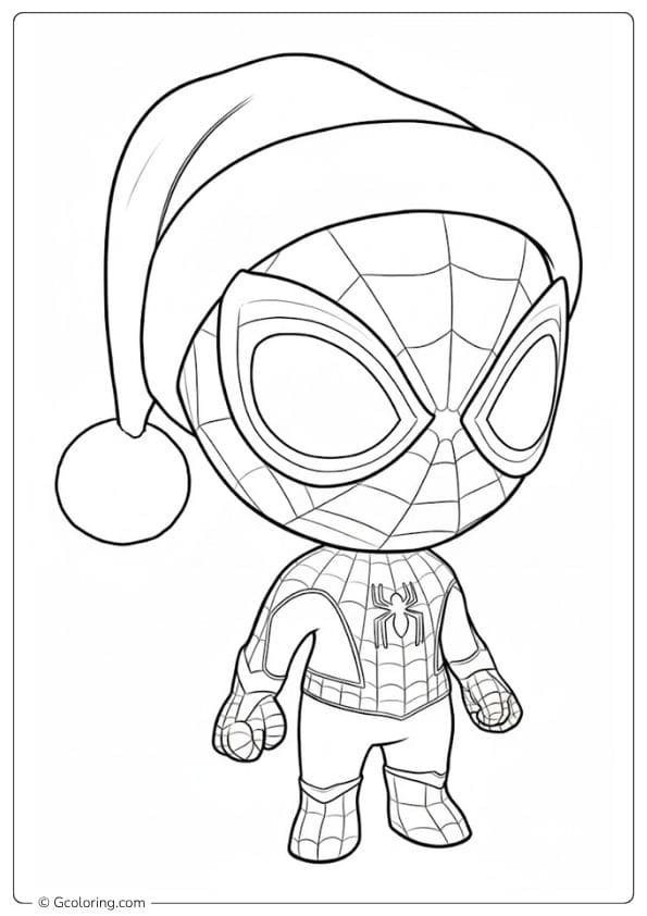 Chibi Spiderman Christmas Coloring Pages Outline