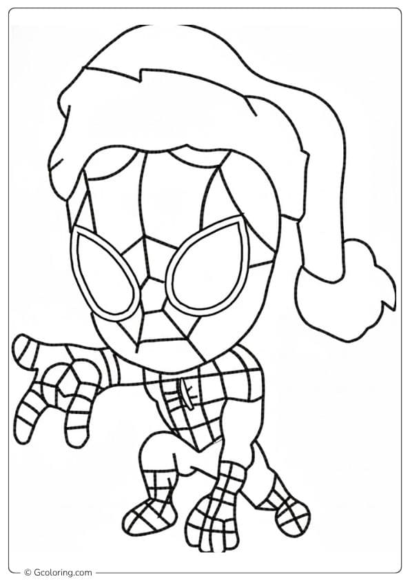 Chibi Spiderman Christmas Hat Coloring Pages Simple Outline