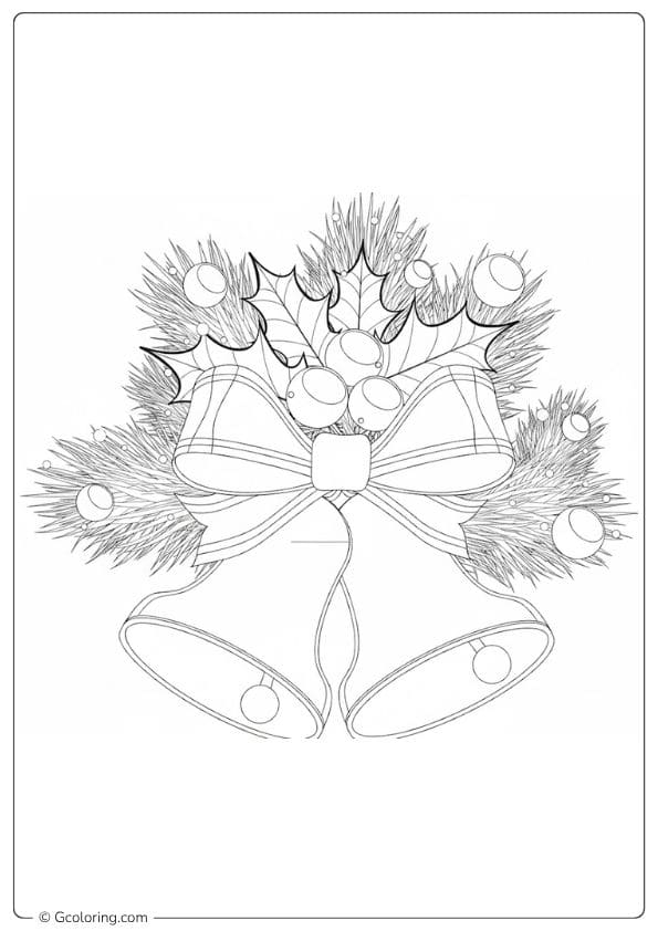 Christmas Bells and Holly Coloring Pages Simple Outline