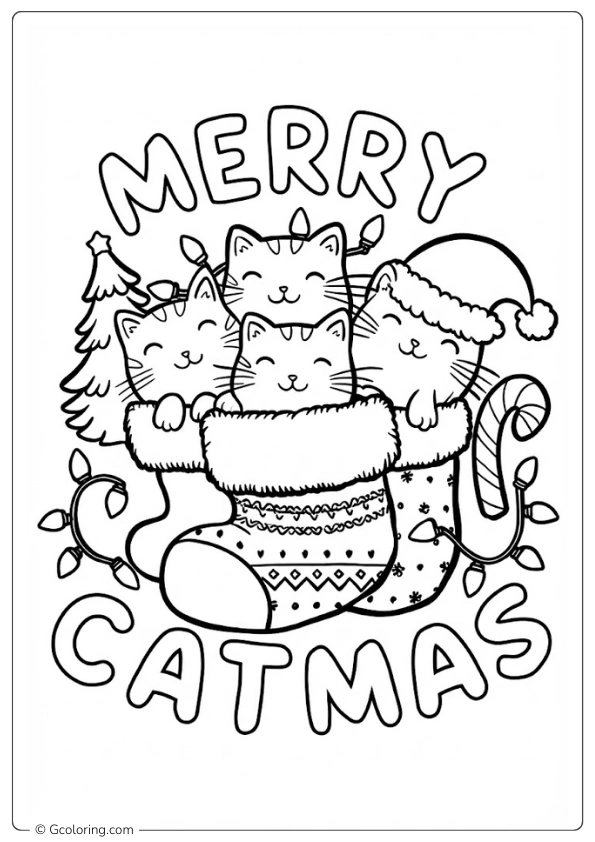 Christmas Cat Coloring Page (10)