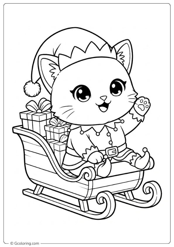 Christmas Cat Coloring Page (11)