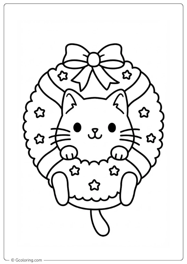 Christmas Cat Coloring Page (12)