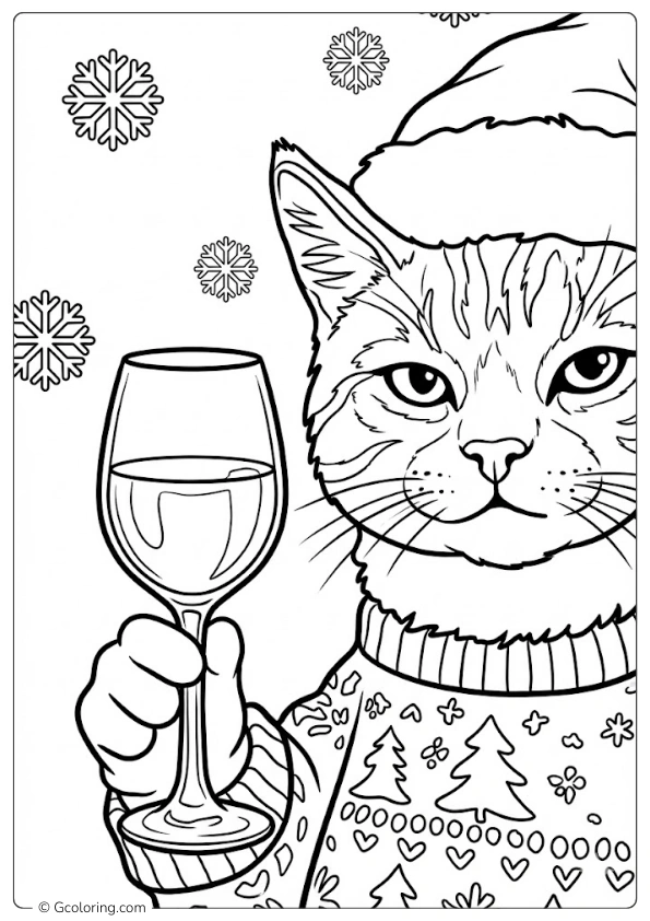 Christmas Cat Coloring Page (13)