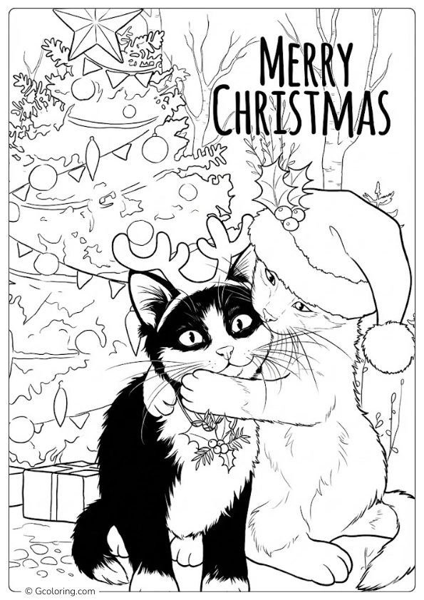 Christmas Cat Coloring Page (2)