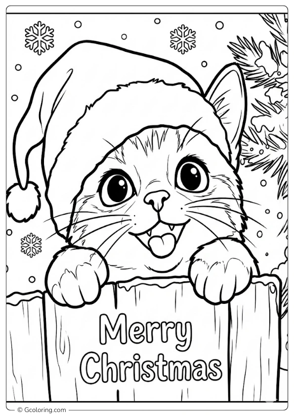 Christmas Cat Coloring Page (6)
