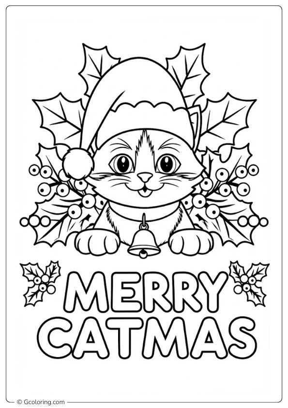 Christmas Cat Coloring Page (8)
