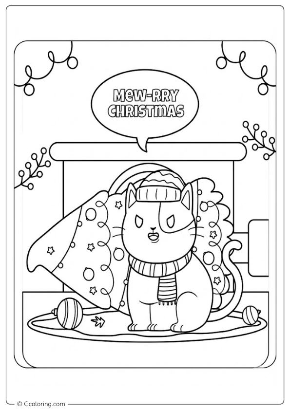 Christmas Cat Coloring Page