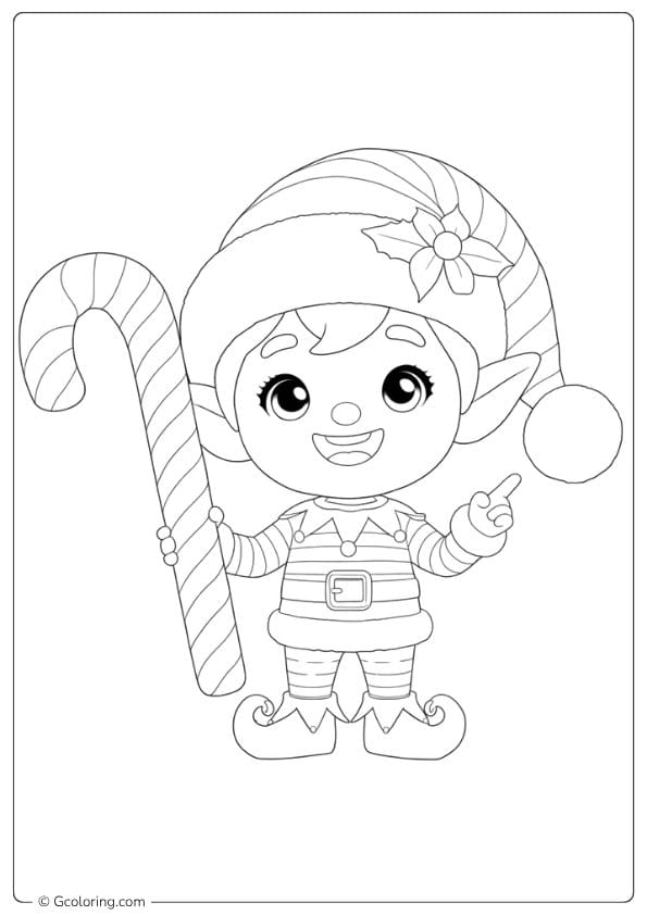 Christmas Elf with Candy Cane Outline coloring pages candy canes