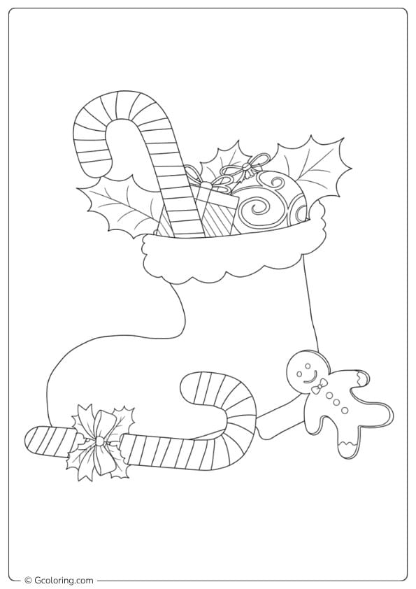 Christmas Stocking with Candy Canes Outline coloring pages candy canes