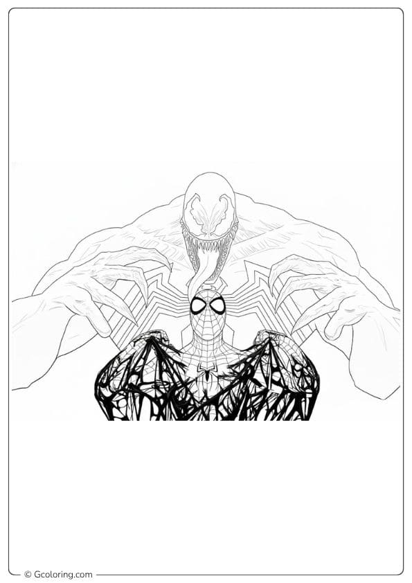 Close up Venom and Spiderman Coloring Pages Outline