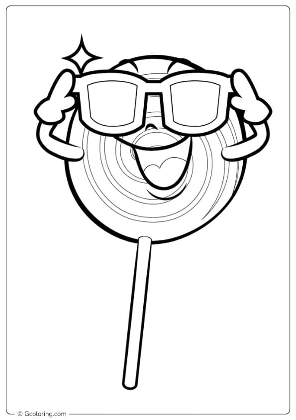 Cool Lollipop with Sunglasses Outline lollipop coloring page
