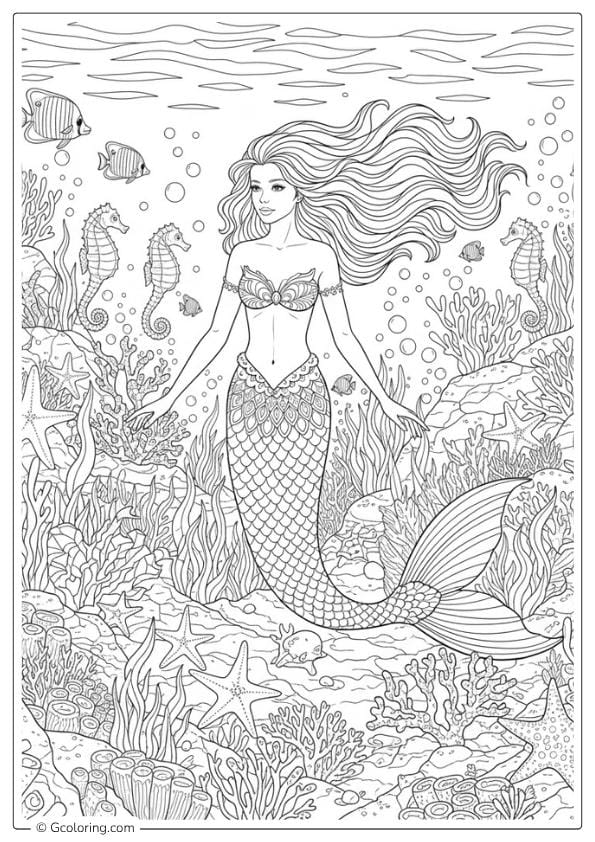 Coral Reef Adult Mermaid Coloring Pages