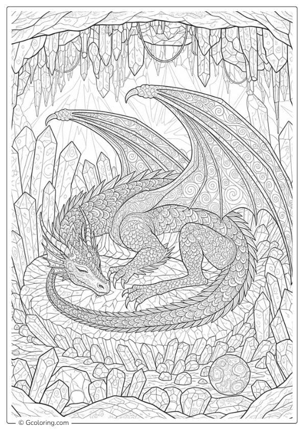 Crystal Cave Dragon – dragon coloring pages for adults