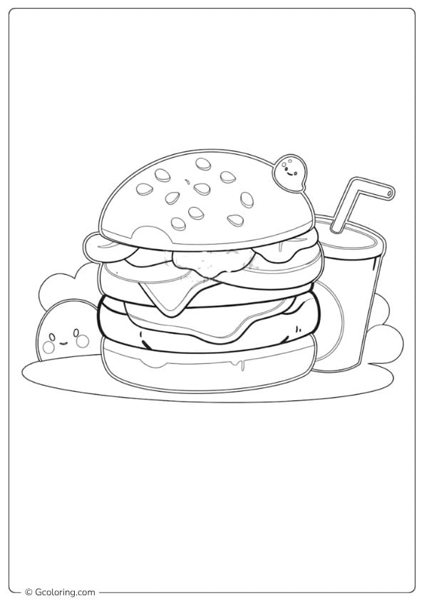 Cute Burger and Soda Combo Outline burger coloring pages (1)