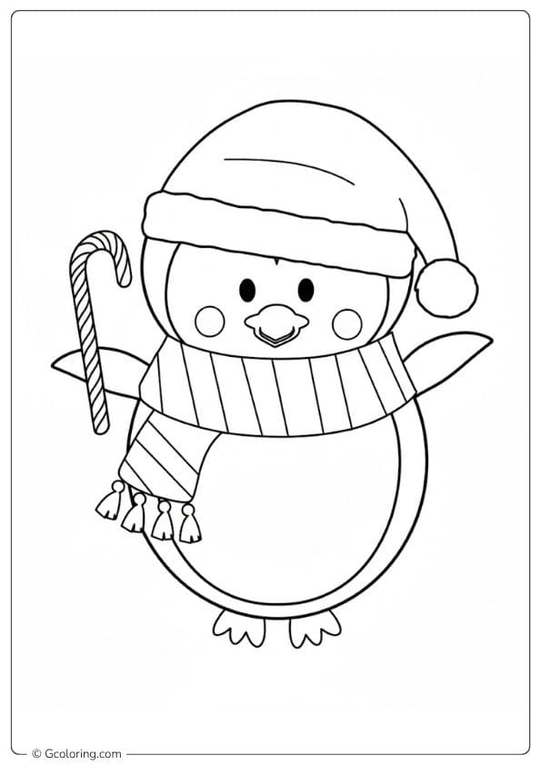 Cute Christmas Penguin Coloring Pages Outline