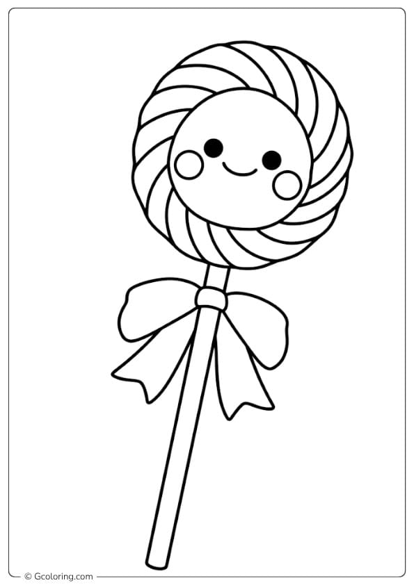 Cute Lollipop with Bow Outline lollipop coloring page