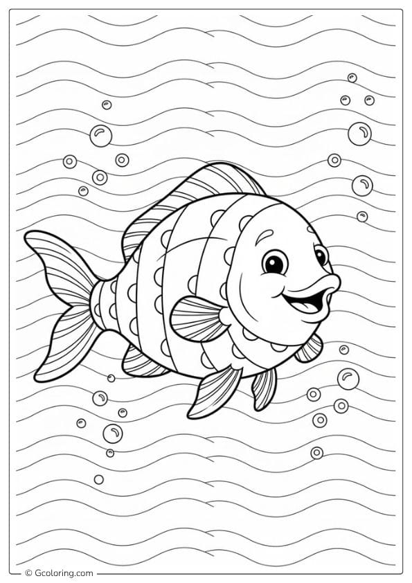 Cute Scene Rainbow Fish Coloring Page