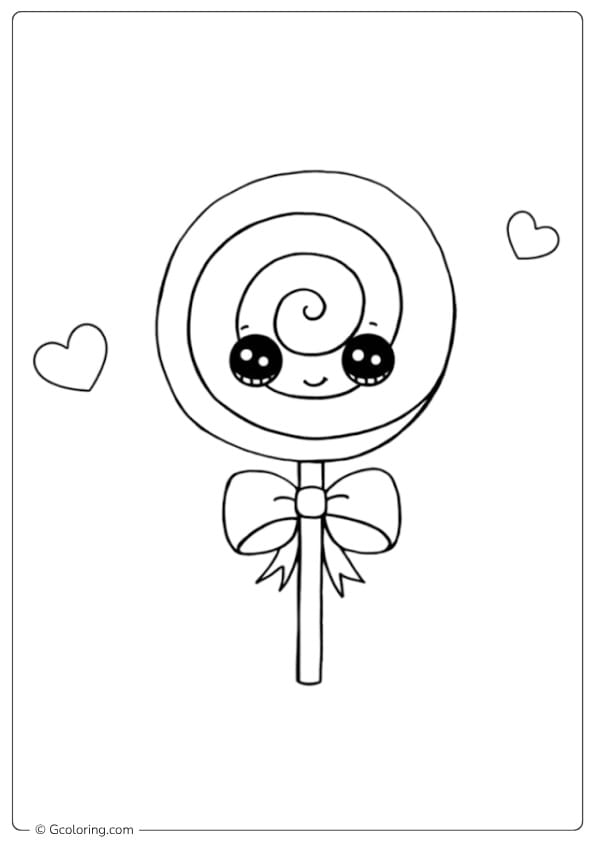 Cute Swirly Lollipop with Bow Outline lollipop coloring page