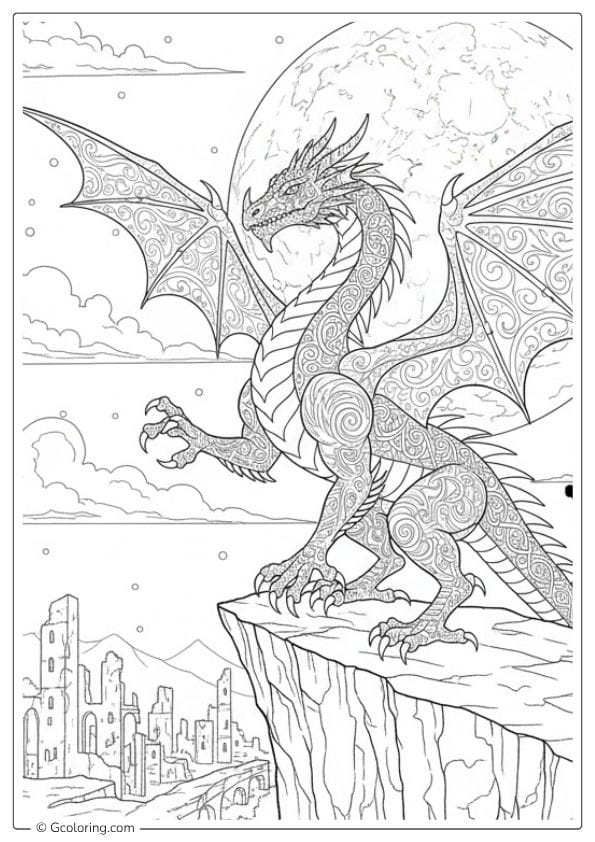 Dragon and Warrior Spirit – dragon coloring pages for adults