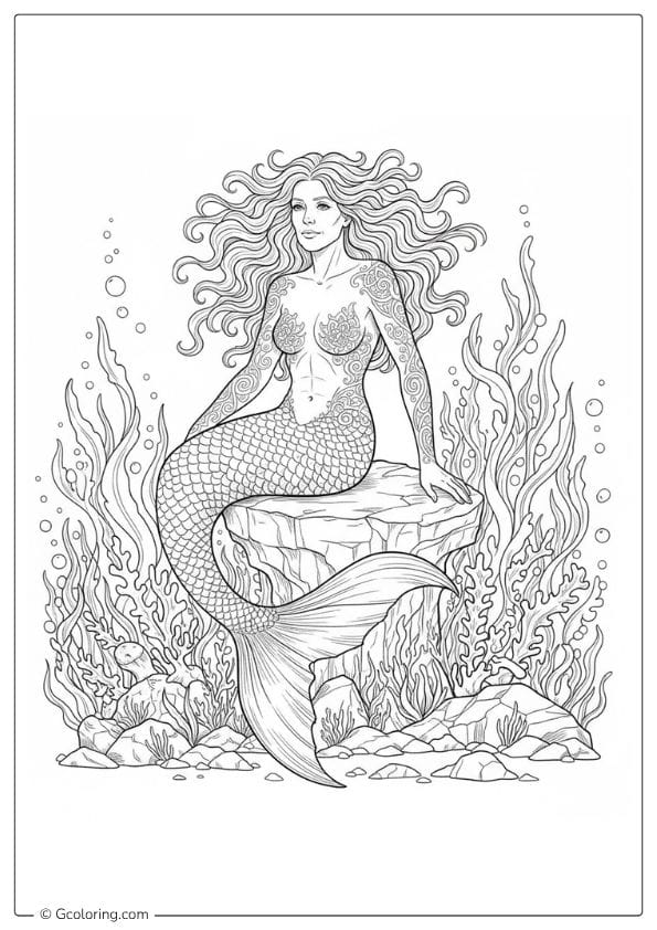 Elegant Adult Mermaid Coloring Pages
