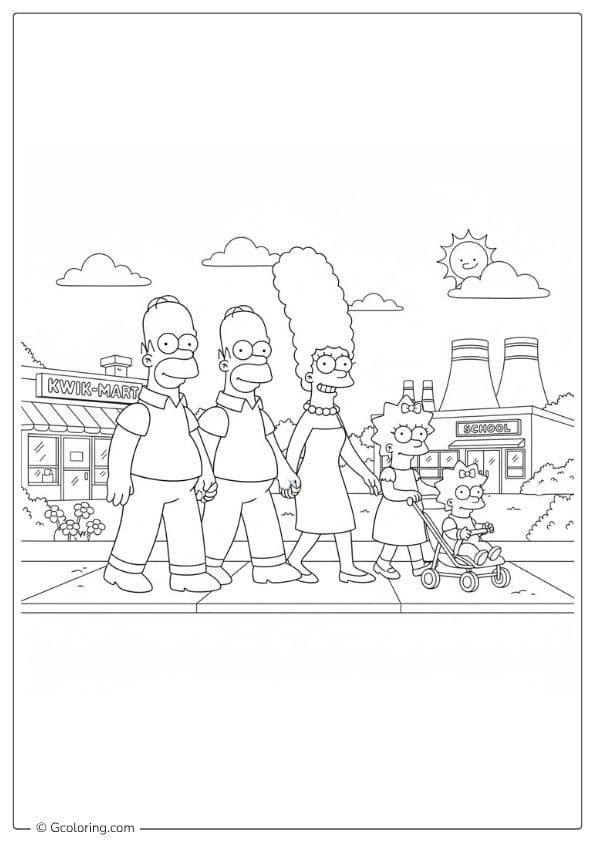 Family Walk coloring pages the simpsons
