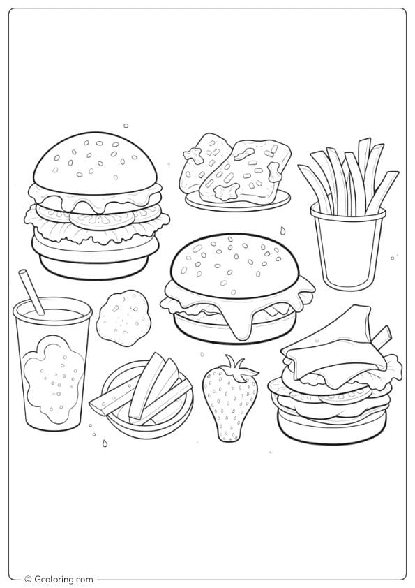 Fast Food Feast Collection Outline food coloring pages