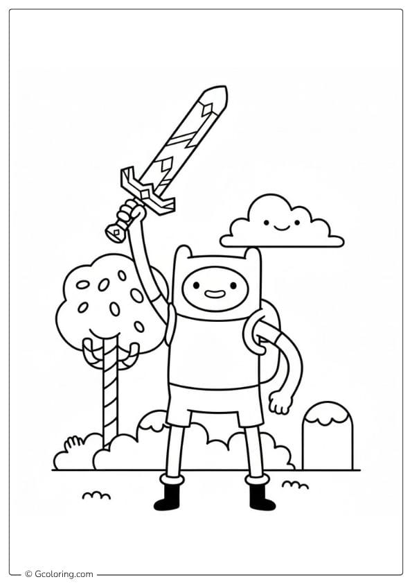 Finn Hero Pose – Adventure Time Coloring Pages