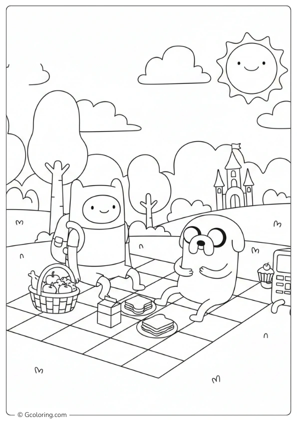 Finn and Jake having a picnic in the Land of Ooo