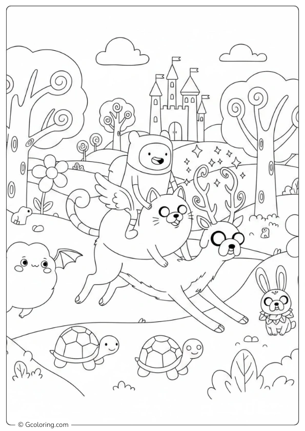 Finn and Jake with magical animals