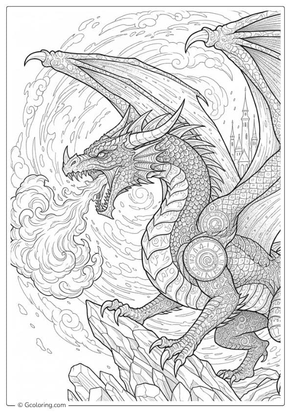 Fire Dragon Roar – dragon coloring pages for adults
