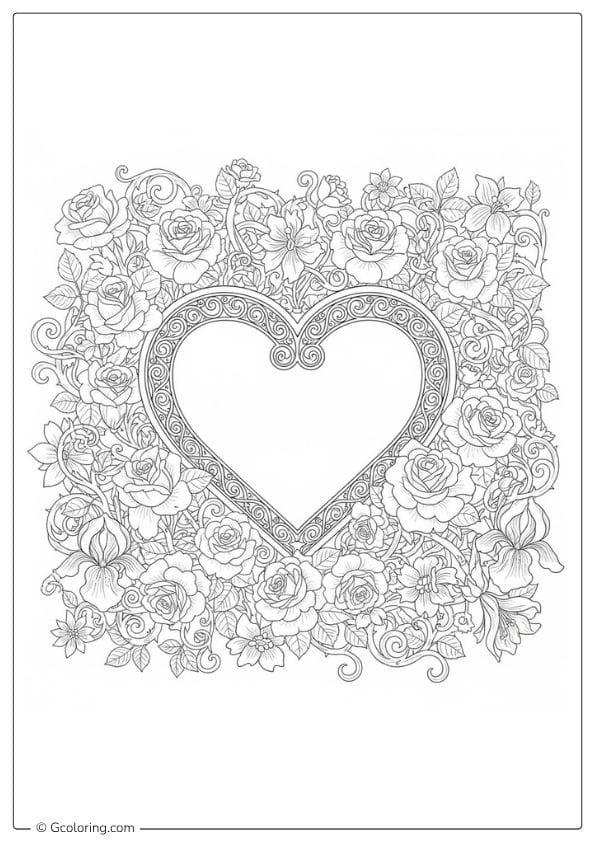 Floral Love Frame – love coloring pages for adults