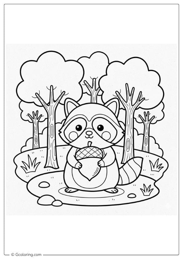 Forest Raccoon Coloring Page