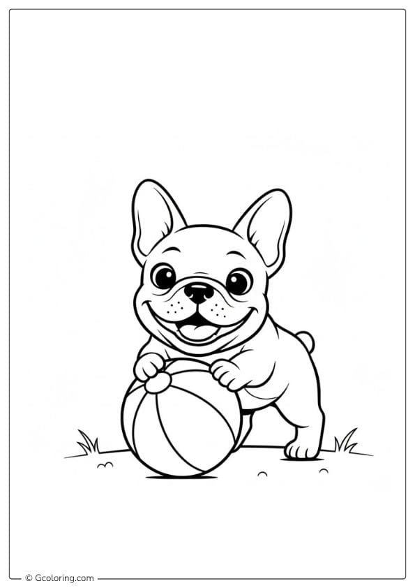 French Bulldog Coloring Pages Playing Ball