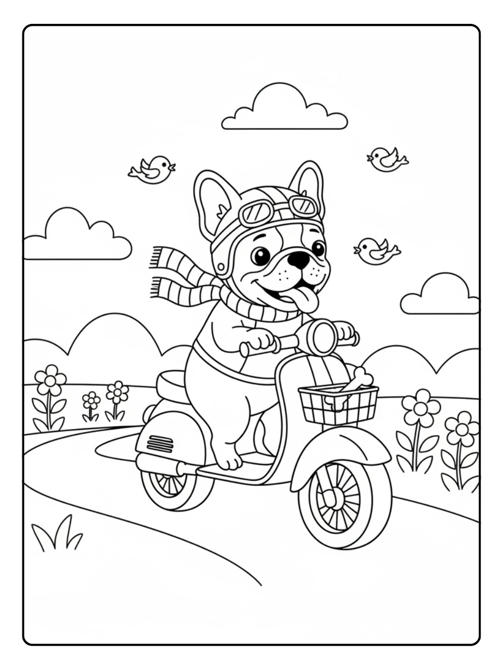 French Bulldog Coloring Pages Riding Scooter